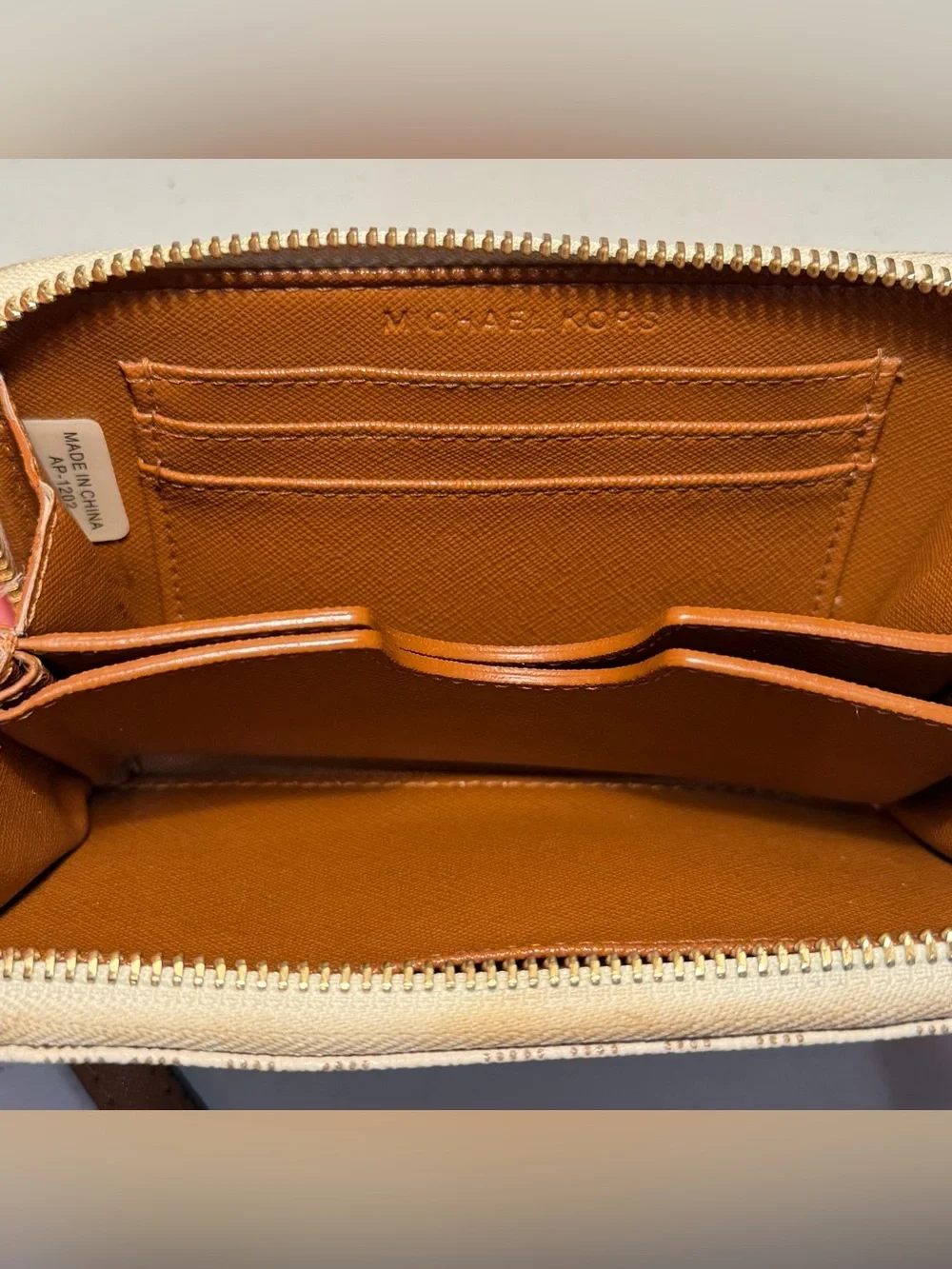 Michael Kors Jet Set Travel Double Zip Wristlet Wallet Vanilla & Acorn Monogram